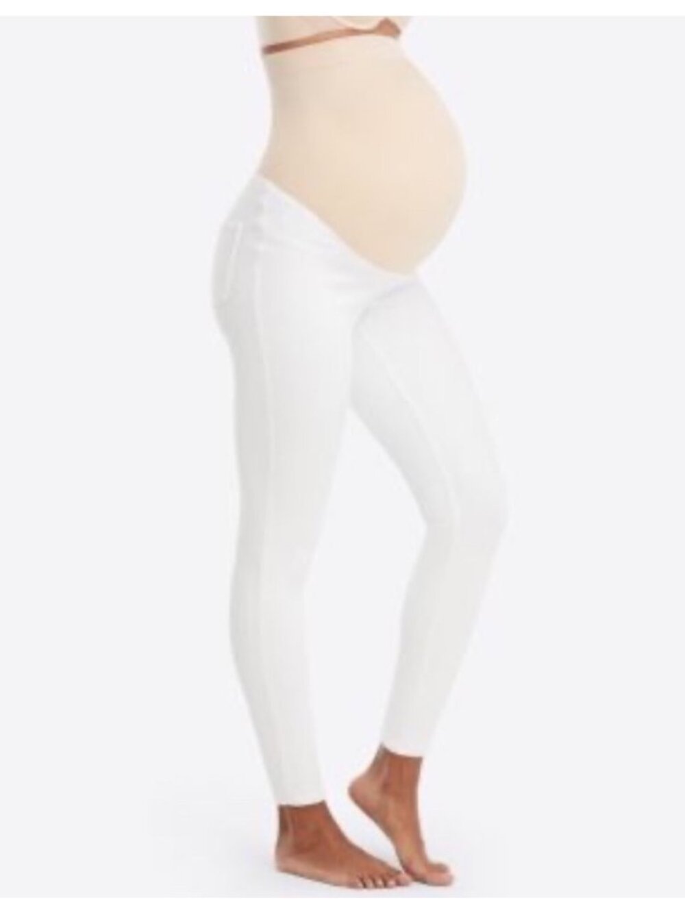 Spanx White Maternity Jean-Ish Leggings High Waist Over Belly Panel Size S